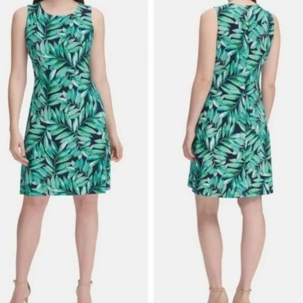 Tommy Hilfiger Leaf Print Tropical Sleeveless Sheath Dresses Size 12 & 14